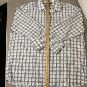 Michael Kors White & Blue Plaid Long Sleeve Button Up Shirt Size 2X